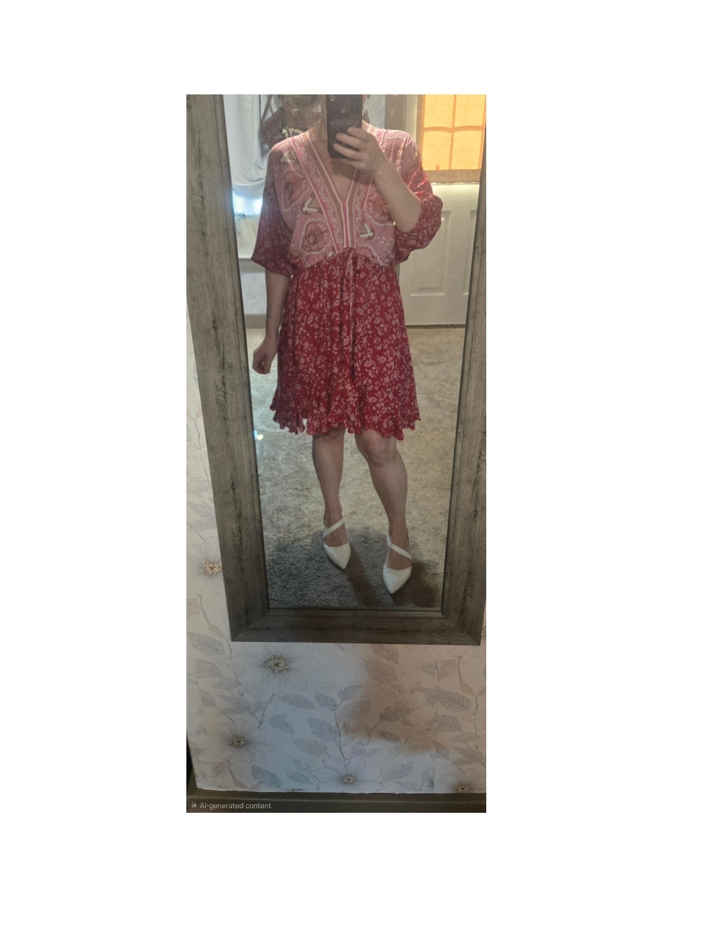 Red Floral V-Neck Babydoll Dress